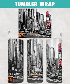 Times Square New York City Tumbler Wrap Templates 20oz Skinny PNG Sublimation Design