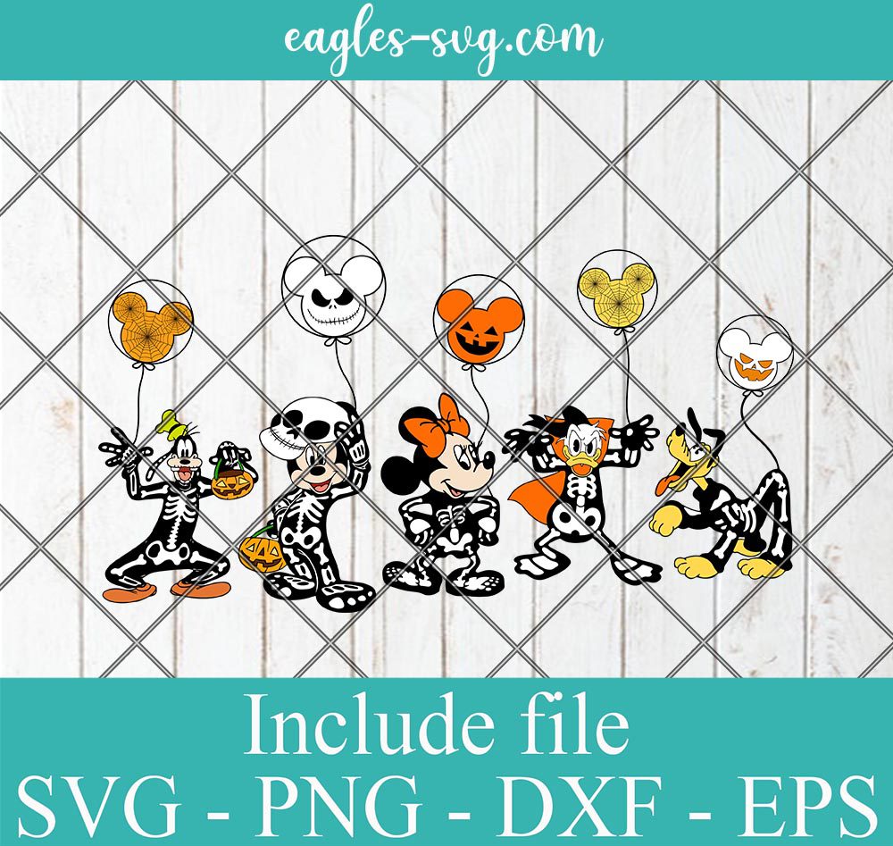 Disney Skeleton Mickey and Friends Halloween Svg, Png, Cricut & Silhouette
