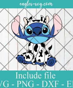 Disney Stitch Cow Svg, Png, Cricut & Silhouette, Layered by colour Svg
