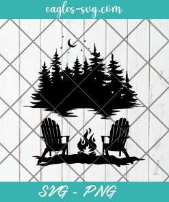 Lake Scene With Adirondack Chairs Campfire Svg, Cut Files for Cricut & Silhouette, Png Digital File