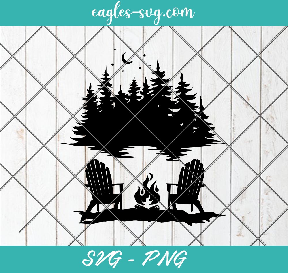 Lake Scene With Adirondack Chairs Campfire Svg, Cut Files for Cricut & Silhouette, Png Digital File