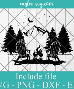 Mountain Scene With Adirondack Chairs Forest Camping Svg, Png, Cricut & Silhouette