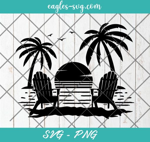 Summer Scene Sunset With Adirondack Chairs Svg, Cut Files for Cricut & Silhouette, Png Digital File