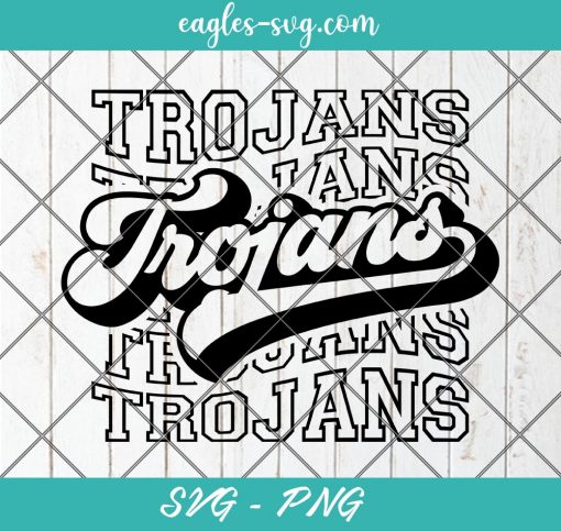 Trojans Echo Svg, School Spirit Retro Svg, Trojans Pride, Mascot Stacked Svg, Cut Files for Cricut & Silhouette, Png, Custom