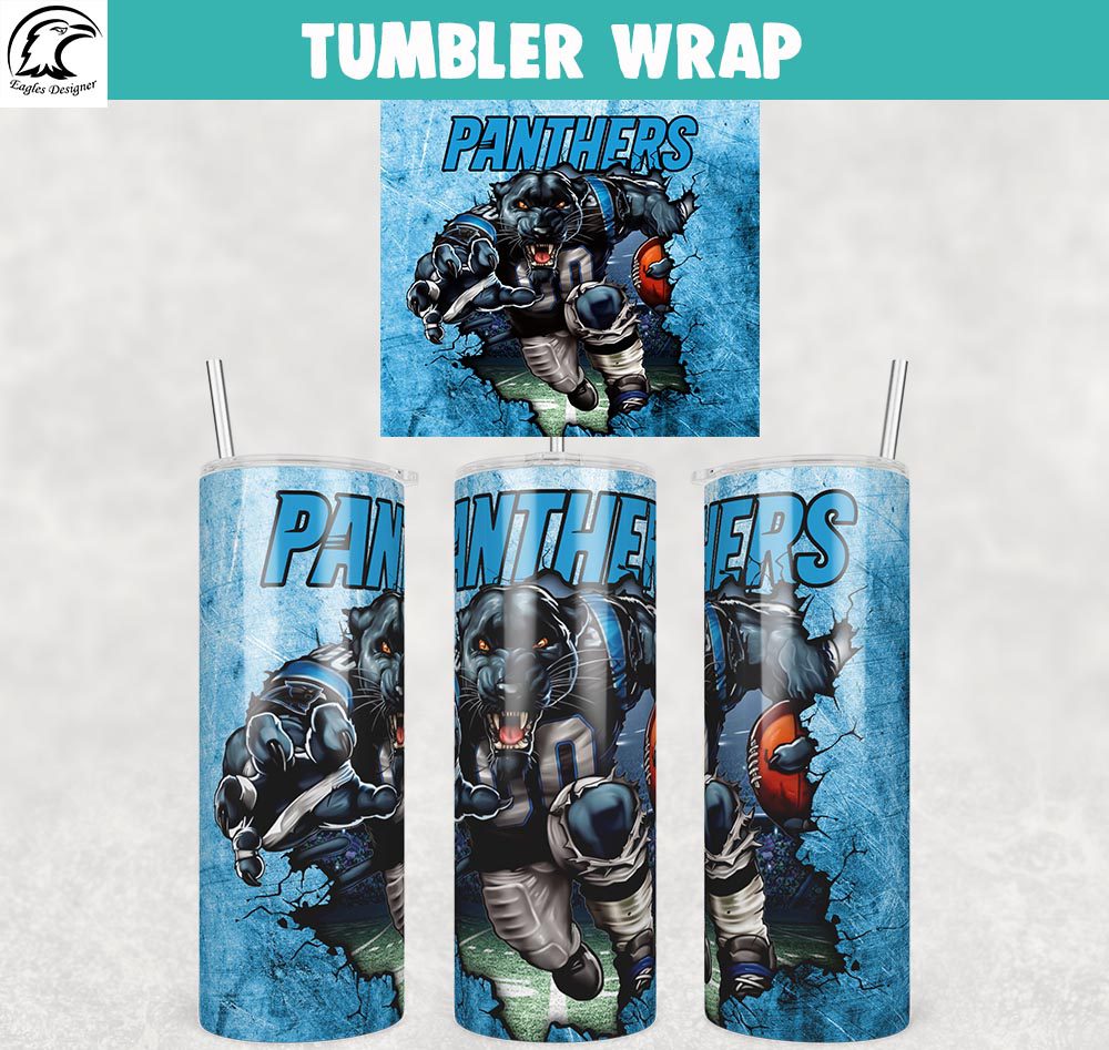 Carolina Panthers Mascot Art Tumbler Wrap PNG File