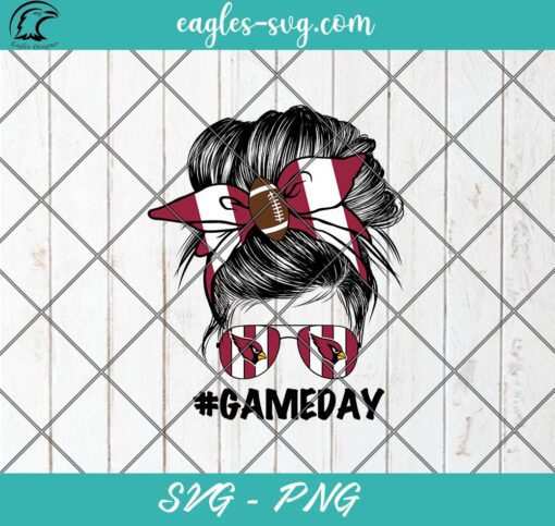 Arizona Cardinals Mom SVG PNG, Arizona Cardinals Gameday Messy Bun SVG PNG Cricut Cameo Sublimation Files