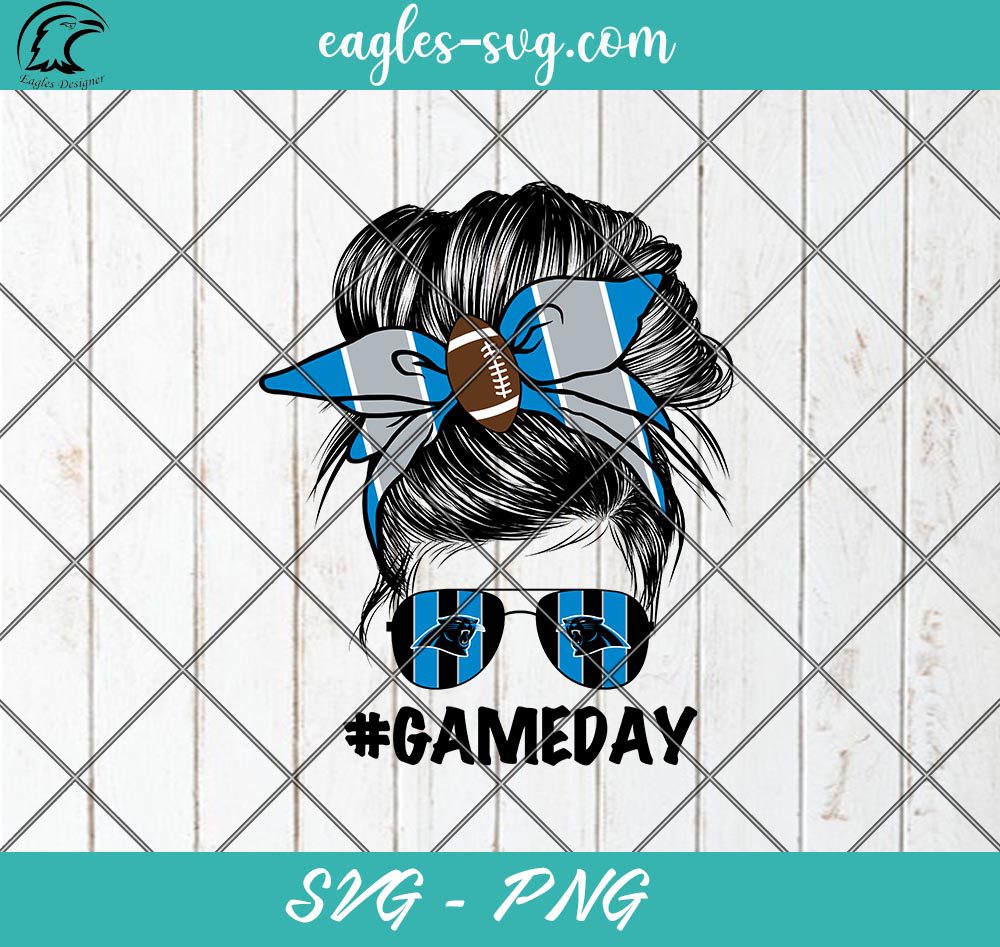 Carolina Panthers Mom SVG PNG, Carolina Panthers Gameday Messy Bun SVG PNG Cricut Cameo Sublimation Files