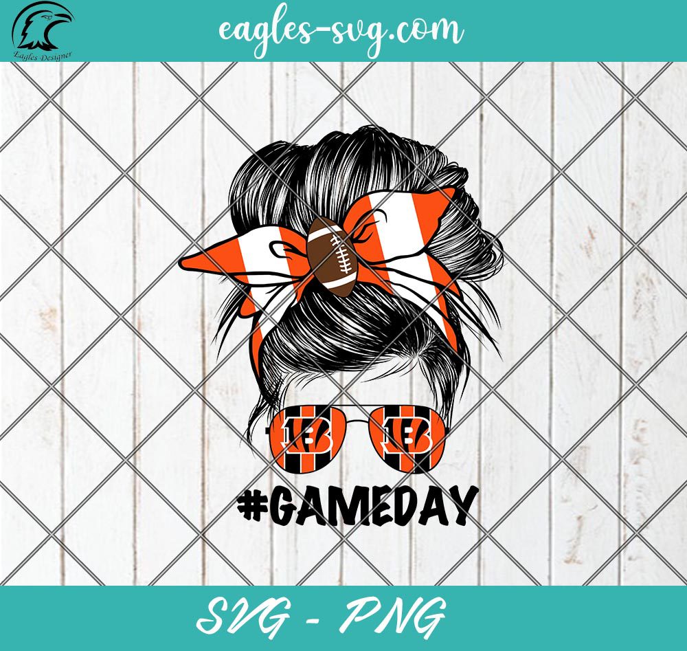 Cincinnati Bengals Mom SVG PNG, Cincinnati Bengals Gameday Messy Bun SVG PNG Cricut Cameo Sublimation Files