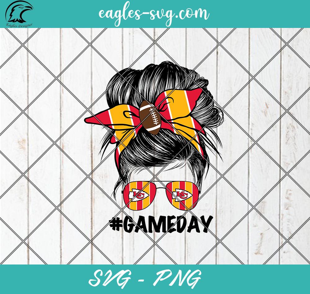 Kansas City Chiefs Mom SVG PNG, Kansas City Chiefs Gameday Messy Bun SVG PNG Cricut Cameo Sublimation Files