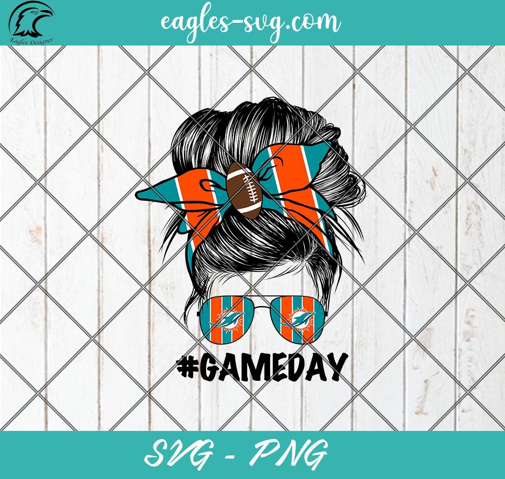 Miami Dolphins Mom SVG PNG, Miami Dolphins Gameday Messy Bun SVG PNG Cricut Cameo Sublimation Files