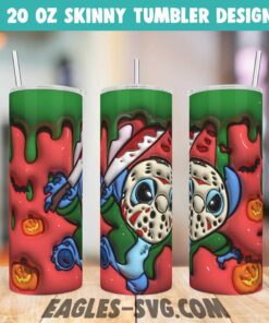 3D Puffy Jason Voorhees Stitch Tumbler Wrap Png, 3D Inflated Stitch Horror, Inflated Halloween Tumbler PNG