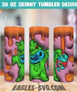 3D Puffy Oogie Boogie Stitch Tumbler Wrap Png, 3D Inflated Stitch Horror, Inflated Halloween Tumbler PNG
