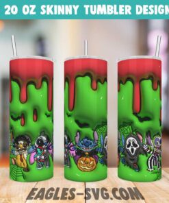 3D Puffy Stitch Horror Squad Tumbler Wrap Png, 3D Inflated Stitch Horror, Inflated Halloween Tumbler PNG