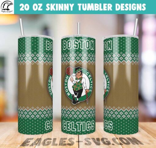 Boston Celtics Ugly Sweater Tumbler Wrap PNG