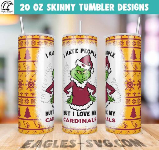I Hate People But I Love My Cardinals Grinch Tumbler Wrap PNG, Christmas Arizona Cardinals Tumbler Designs