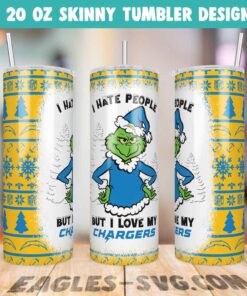 I Hate People But I Love My Chargers Grinch Tumbler Wrap PNG