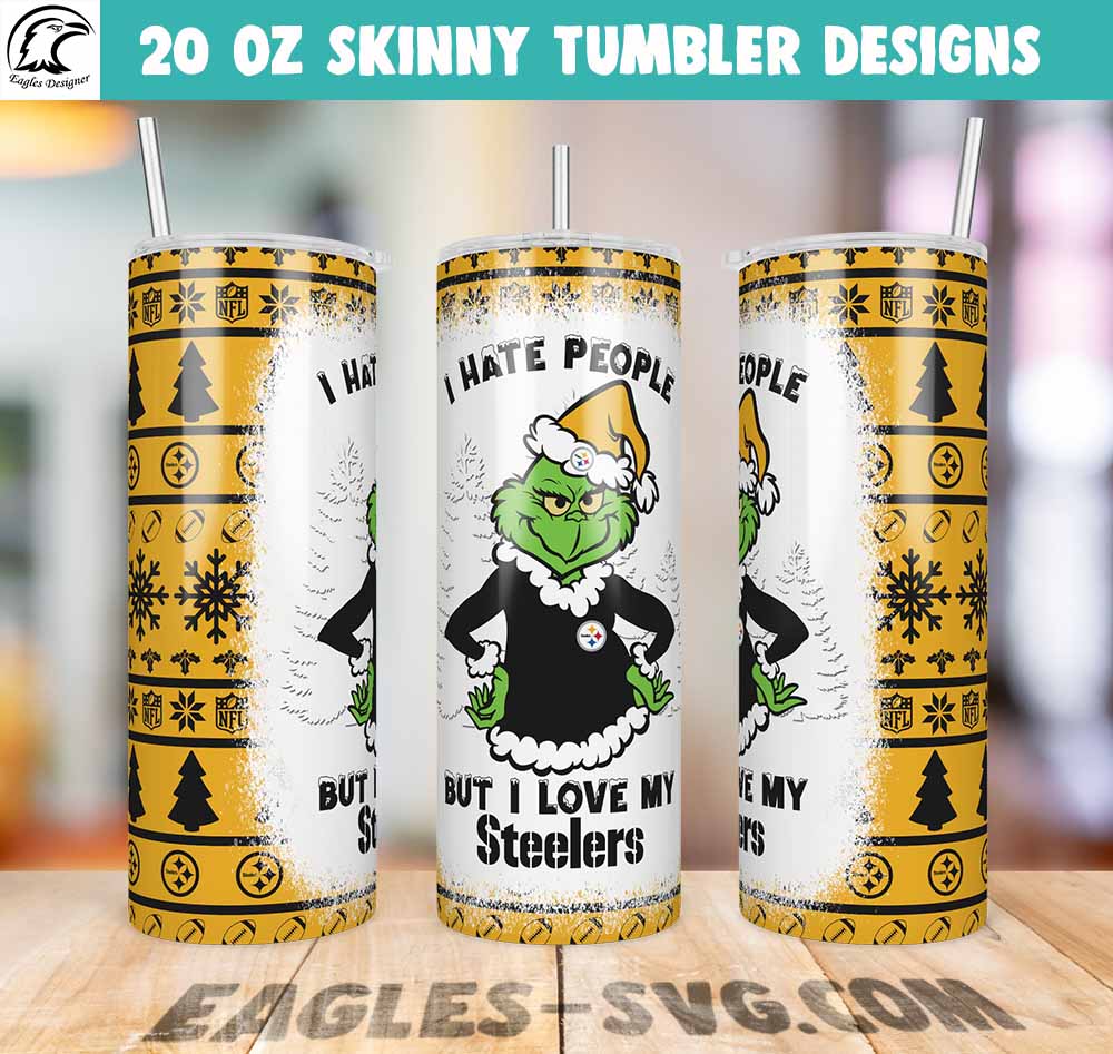 I Hate People But I Love My Steelers Grinch Tumbler Wrap PNG, Christmas Pittsburgh Steelers Tumbler Designs