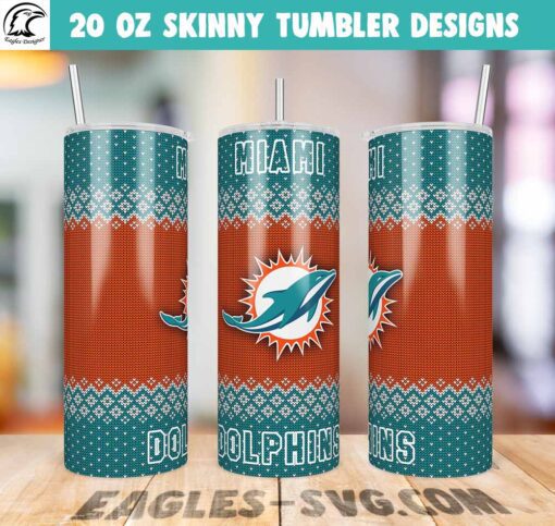 Miami Dolphins Ugly Sweater Tumbler Wrap PNG