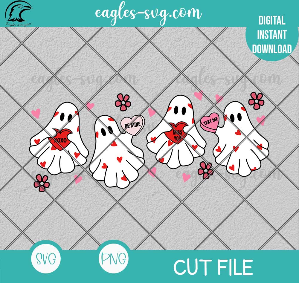 Valentine's Day Ghost SVG PNG, Retro Ghost Valentines Day Cut file Sublimation Design
