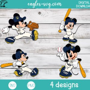 Mickey Mouse Milwaukee Brewers SVG PNG baseball clipart – 4 cartoon poses