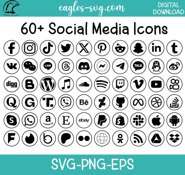 60+ Social Media Icons SVG PNG EPS Bundle | Free Download
