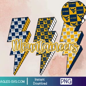 West Virginia Mountaineers Lightning Bolt PNG – West Virginia Mountaineers Checkered Pattern Design