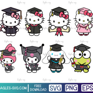 Bundle Hello Kitty Graduation SVG PNG EPS - Free Cut Files