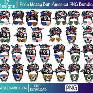 Free Messy Bun American Flag Bundle PNG Sublimation file for Shirt