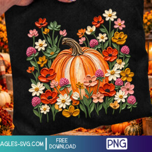Floral pumpkin PNG with orange pumpkin and colorful fall flowers – free autumn pumpkin PNG download